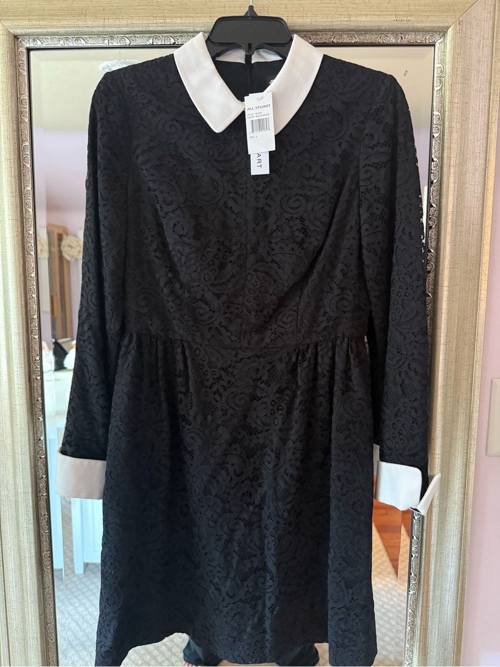 Jill Stuart Black Lace Mini Dress with White Collar and Cuffs